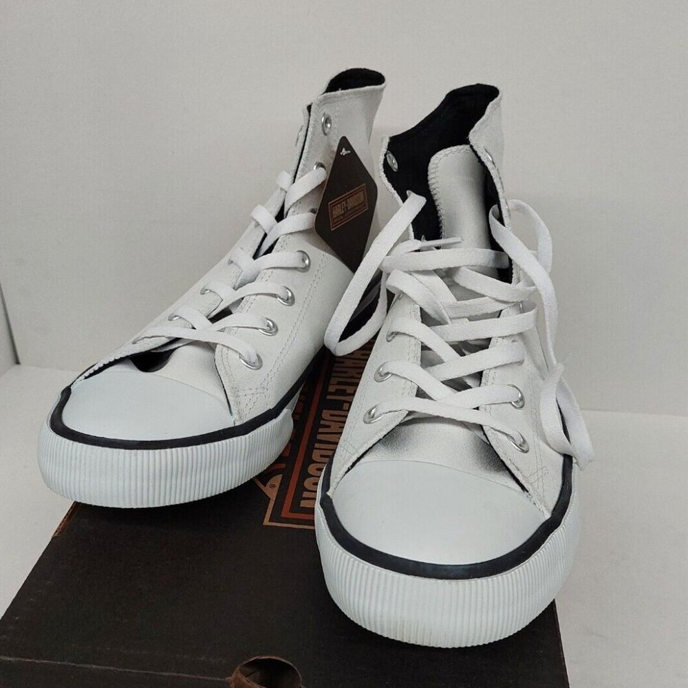 HARLEY DAVIDSON Men's Baxter Hi-Top Logo Athletic White Leather Sneakers D93679